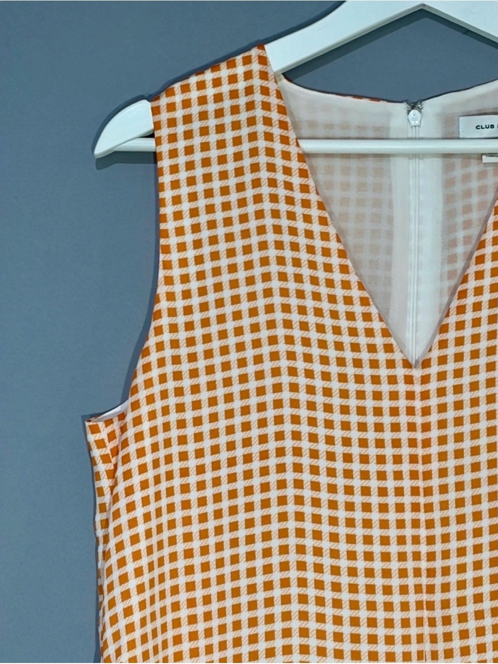 Club Monaco Orange Gingham V-Neck A-Line Maxi Dress Size 8 - Picture 4 of 13